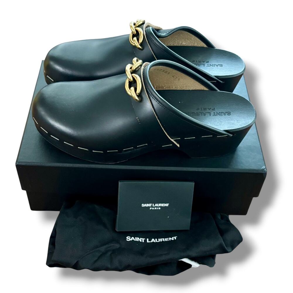 Saint Laurent YSL Le Maillon Women’s Size US 9 Black Chain Clogs Shoes EU41.5